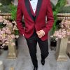 Costum elegant de ceremonie rosu inchis, set: 4 piese   - C4409