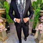 Black NAS/MIRE suit, Jacket, Vest, Trousers, Tie - C4371
