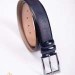 Curea din piele bleumarin cu model, catarama metalica- CP447