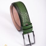 Curea din piele verde model croc, catarama metalica- CP438