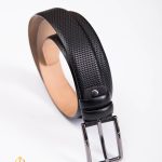Curea din piele neagra cu model, catarama metalica- CP437