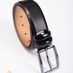 Curea din piele neagra cu model, catarama metalica- CP436