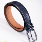 Curea din piele bleumarin cu model, catarama metalica- CP449