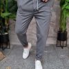 Pantaloni casual gri, cu snur si lant ,croiala conica, tiv intors- PN773