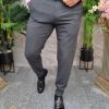Pantaloni eleganti gri inchis, croiala conica, elastici- PN795