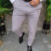 Pantaloni eleganti gri deschis, cu lant, elastici, croiala conica- PN784