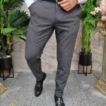 Pantaloni eleganti gri inchis, croiala conica, elastici- PN797