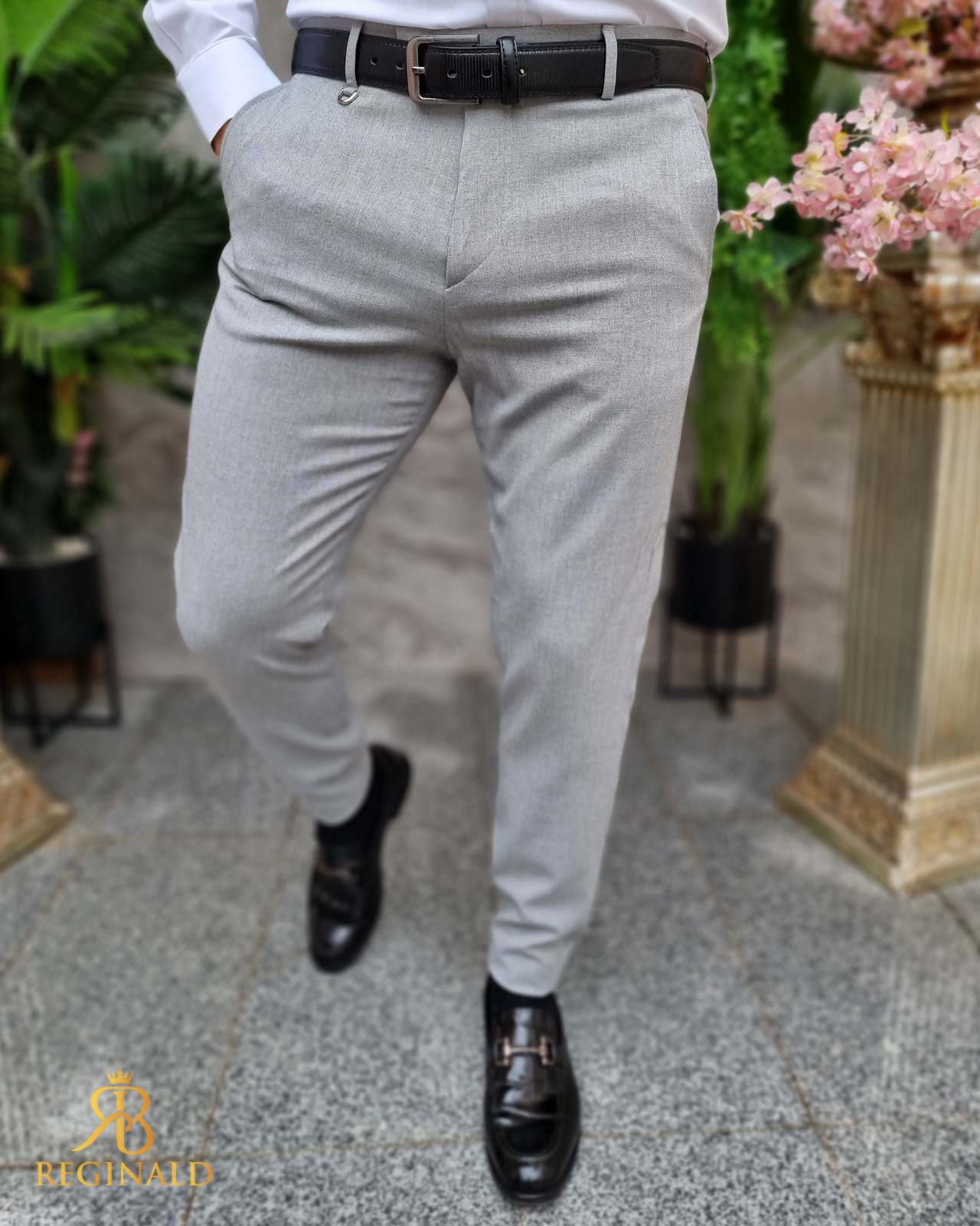 Pantaloni eleganti gri, croiala conica- PN787
