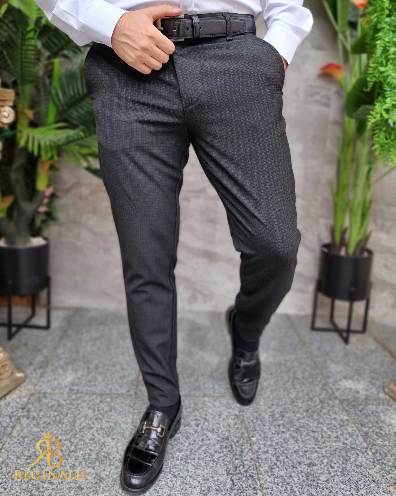 Pantaloni eleganti gri inchis, croiala conica- PN791