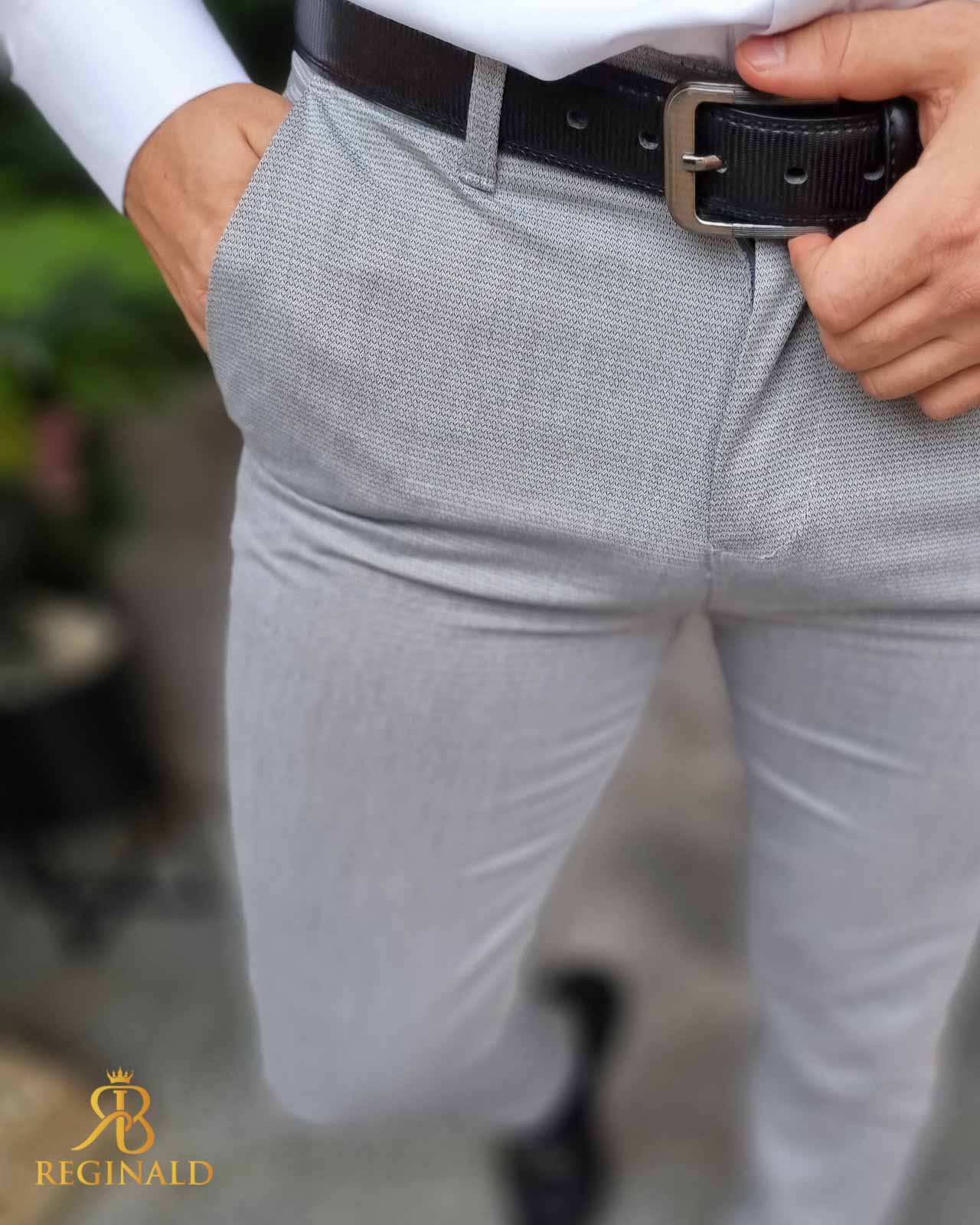 Pantaloni eleganti gri texturat, croiala conica- PN778