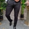Pantaloni eleganti negri, cu lant, texturati, croiala conica- PN783