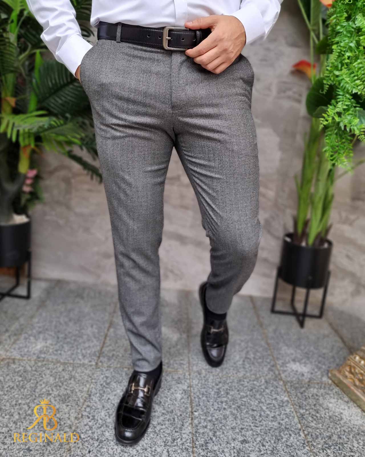 Pantaloni eleganti gri, cu textura, croiala conica- PN786