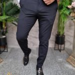 Navy blue smart trousers, tapered cut - PN781