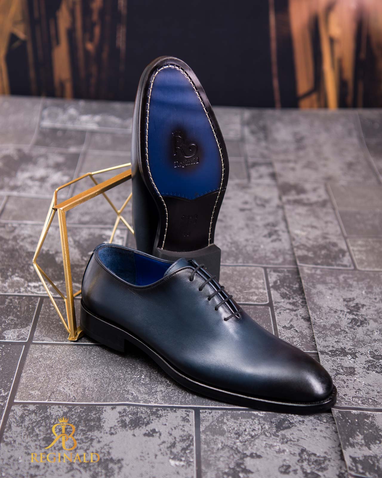 Pantofi Reginald bleumarin din piele naturala, One-Cut - P1809 - imagine 2