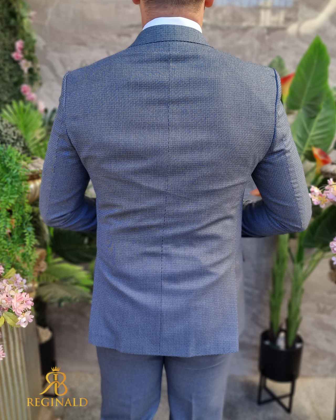 Costum gri/bleu pal texturat, set: 3 piese - C4432 - imagine 5