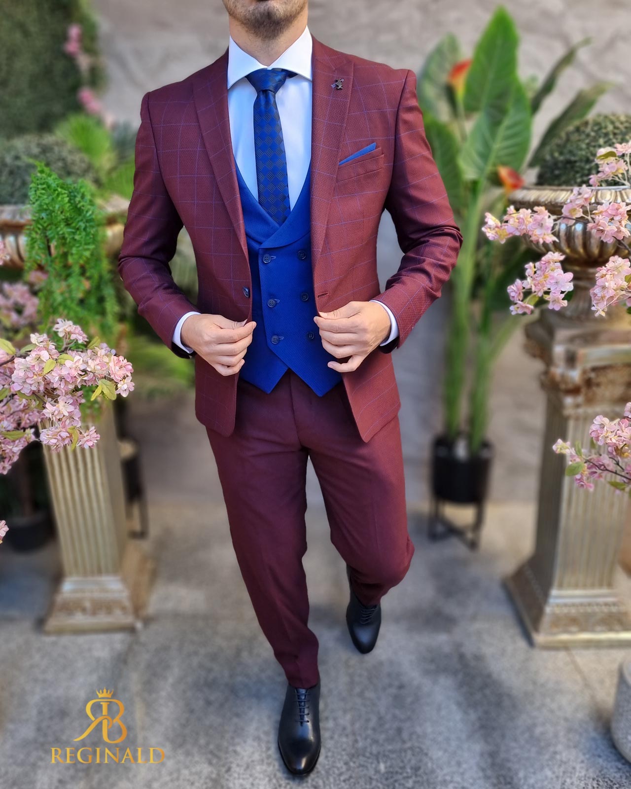 Costum elegant visiniu in carouri, set: 3 piese - C4435 - imagine 5