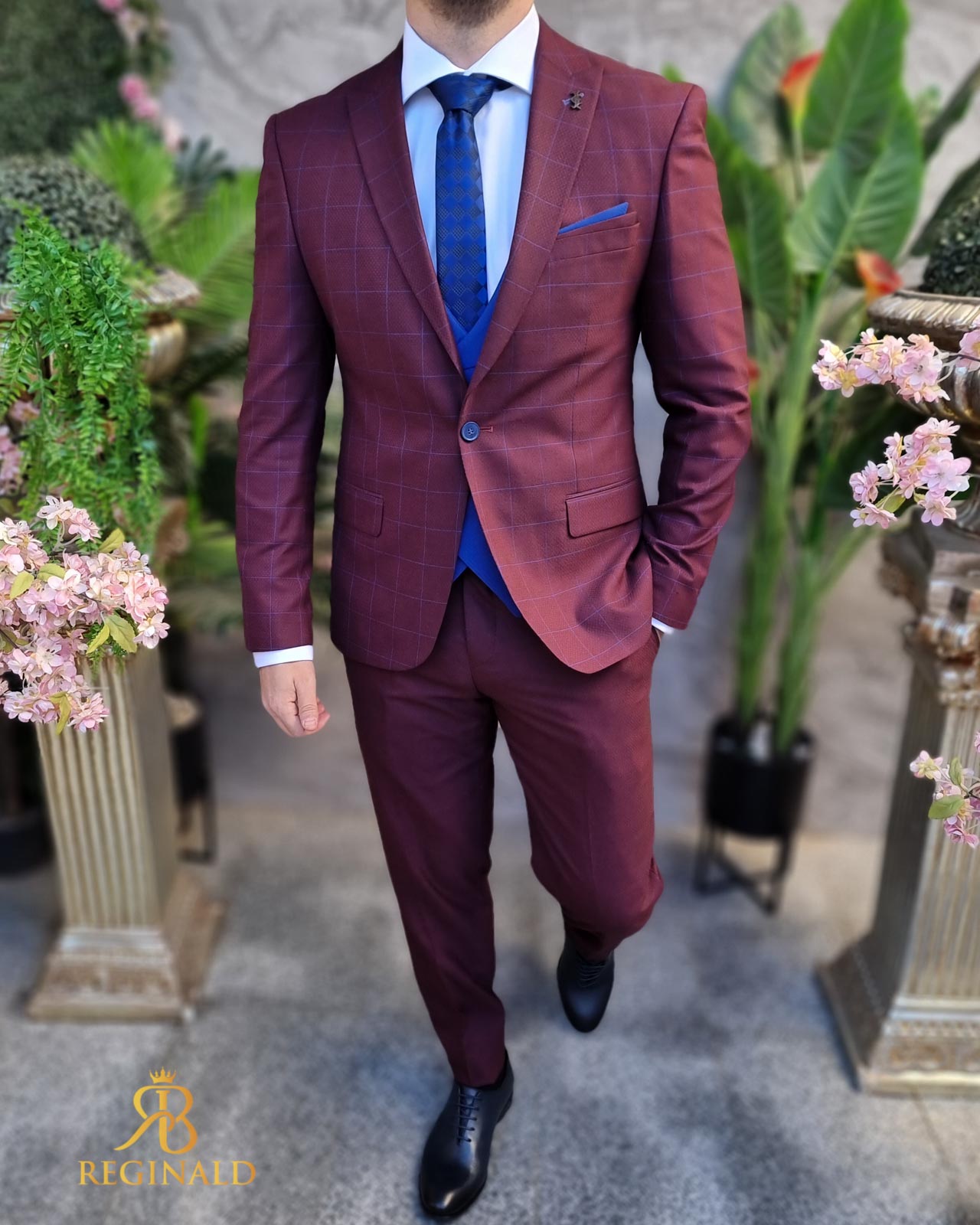 Costum elegant visiniu in carouri, set: 3 piese - C4435 - imagine 7