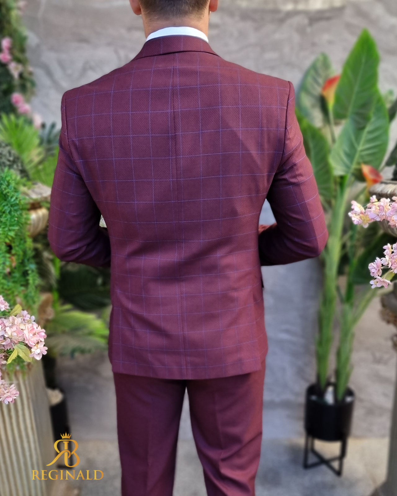 Costum elegant visiniu in carouri, set: 3 piese - C4435 - imagine 8