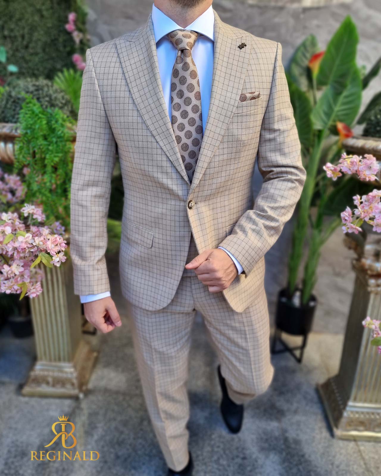 Costum elegant bej in carouri, set: 3 piese - C4434 - imagine 3