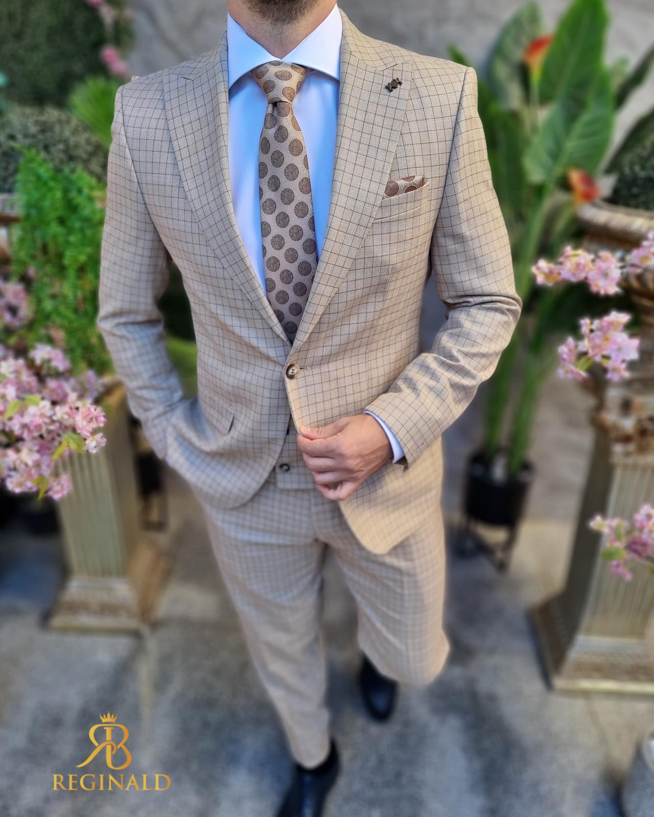 Costum elegant bej in carouri, set: 3 piese - C4434 - imagine 5