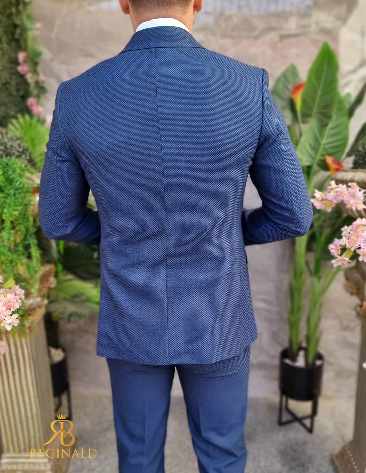 Costum elegant bleumarin texturat, set: 3 piese - C4437 - imagine 6