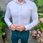 Chemise blanche pour homme, texturée, coupe Slim Fit - CR154