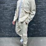 TRENING DE BARBATI RELAXED FIT ZIPPERS BEIGE - TG177