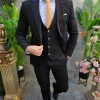 Costum de bărbați, negru cu nasturi aurii, Sacou, Vesta si Pantalon - C3604