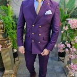 Elegant men's purple suit with gold cufflinks, jacket and trousers - C4505