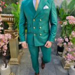 Costum elegant de bărbați, verde cu butoni aurii, Sacou si Pantalon - C4501
