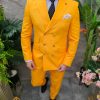 Costum elegant de bărbați, galben cu butoni aurii, Sacou si Pantalon - C4504