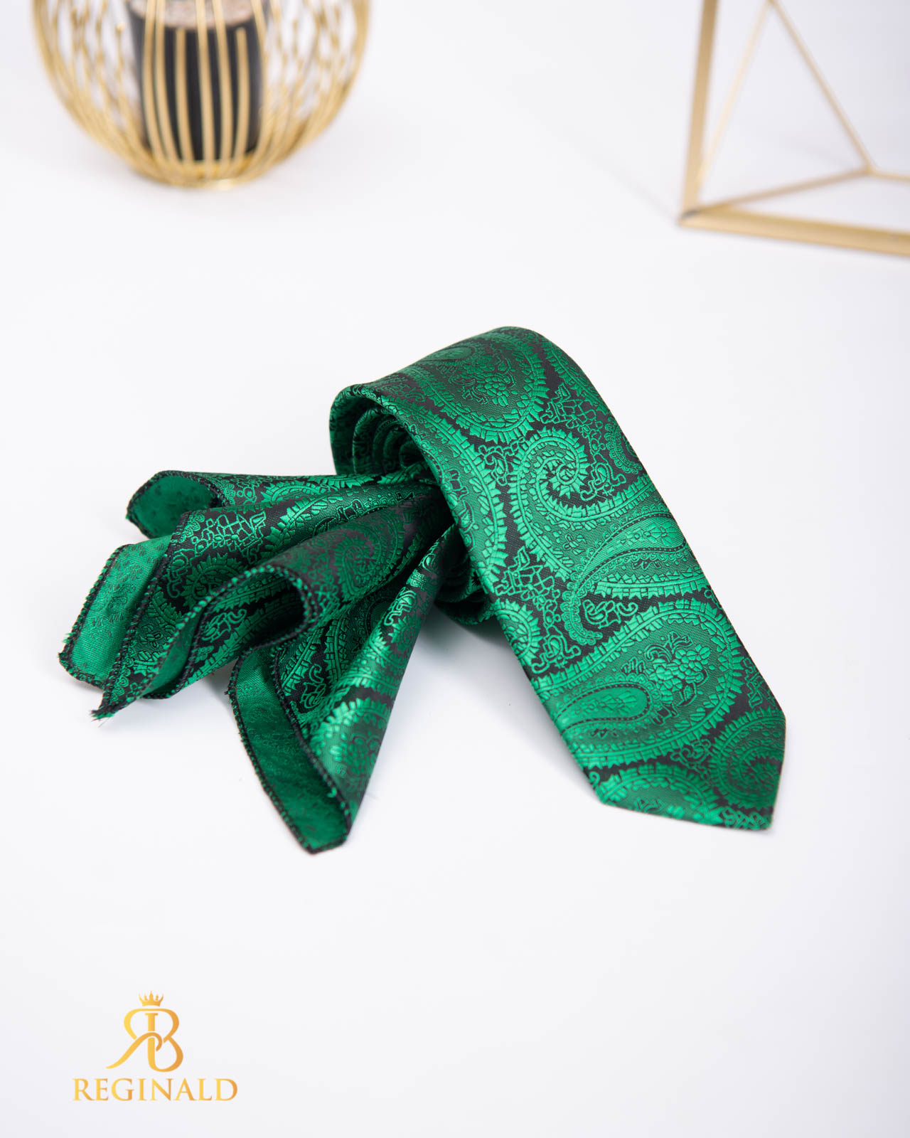 Set Cravata si batista verde cu model - CV966