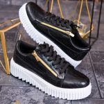 Zapatillas deportivas para hombre negras, con cremallera dorada, suela alta y ultraligeras – AD594