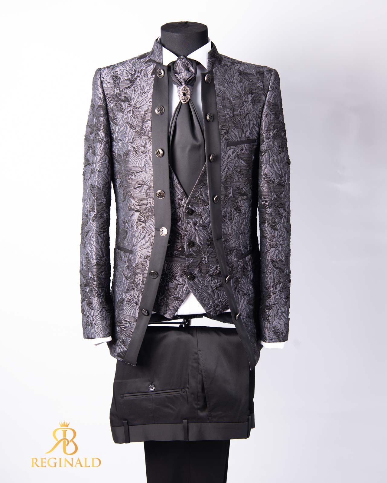 Costum negru, NAS/MIRE, Sacou,Vesta, Pantalon, Cravata - C4516