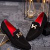 Pantofi de bărbați / Loafers din piele intoarsa cu accesoriu- P1812