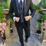 Costum negru NAS/MIRE, Sacou, Vesta, Pantalon, Cravata- C4553