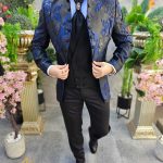 Traje negro/azul NAS/MIRE, chaqueta, chaleco, pantalón y corbata - C4542