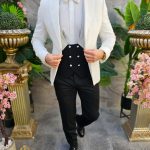 Traje blanco/negro NAS/MIRE, chaqueta, chaleco, pantalón y pajarita - C4566