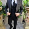 Costum negru NAS/MIRE, Sacou, Vesta, Pantalon, Cravata- C4569