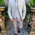 Light grey NAS/MIRE suit, jacket, waistcoat, trousers, tie - C4578