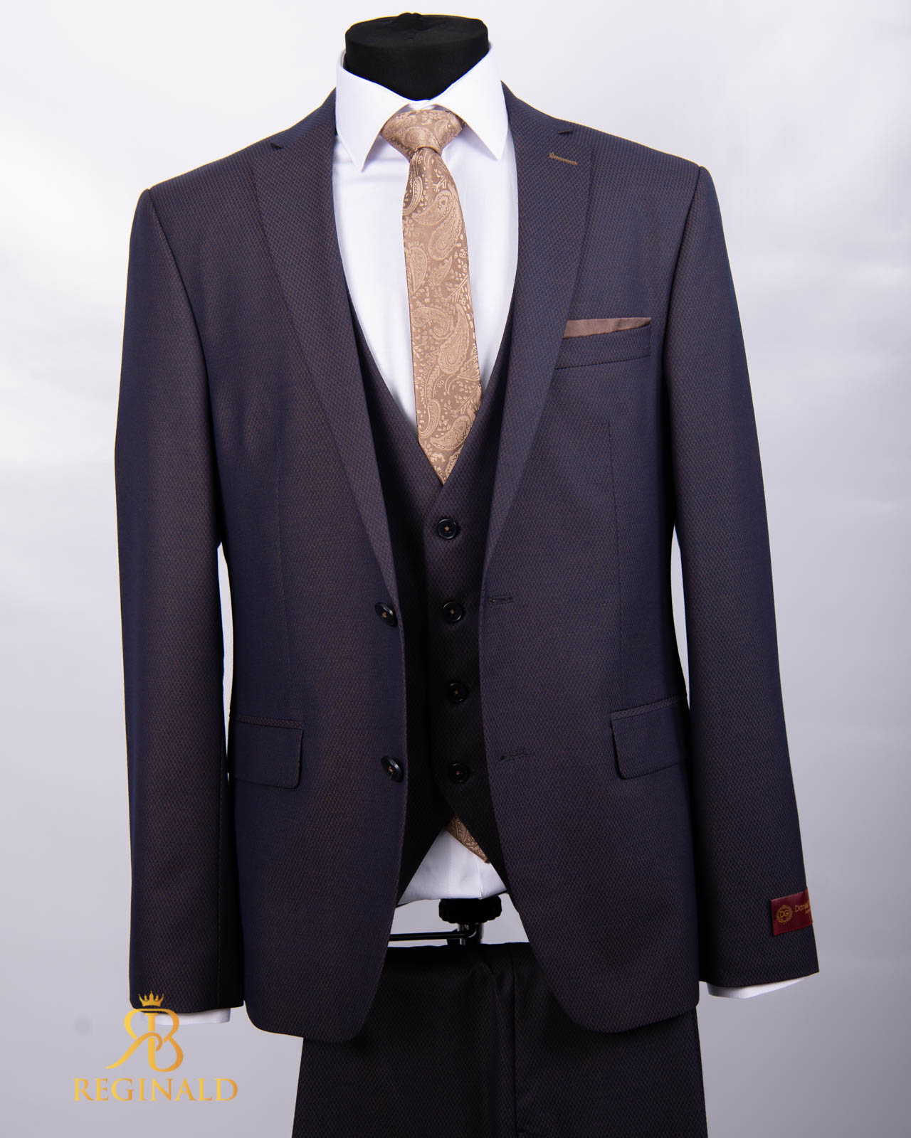 Costum mov texturat, Slim-Fit, Sacou, Vesta si pantalon- C4564