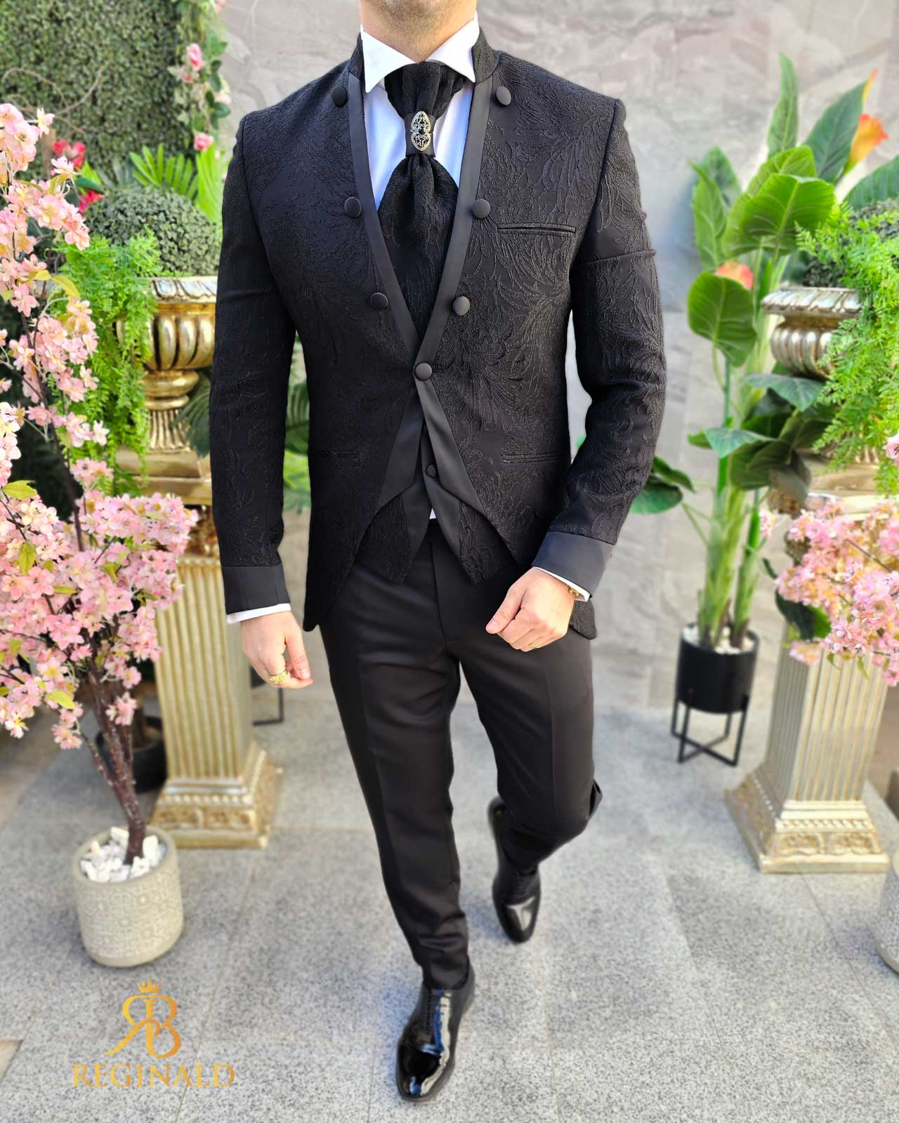 Costum negru NAS/MIRE, Sacou,Vesta, Pantalon, Cravata- C4541 - imagine 3