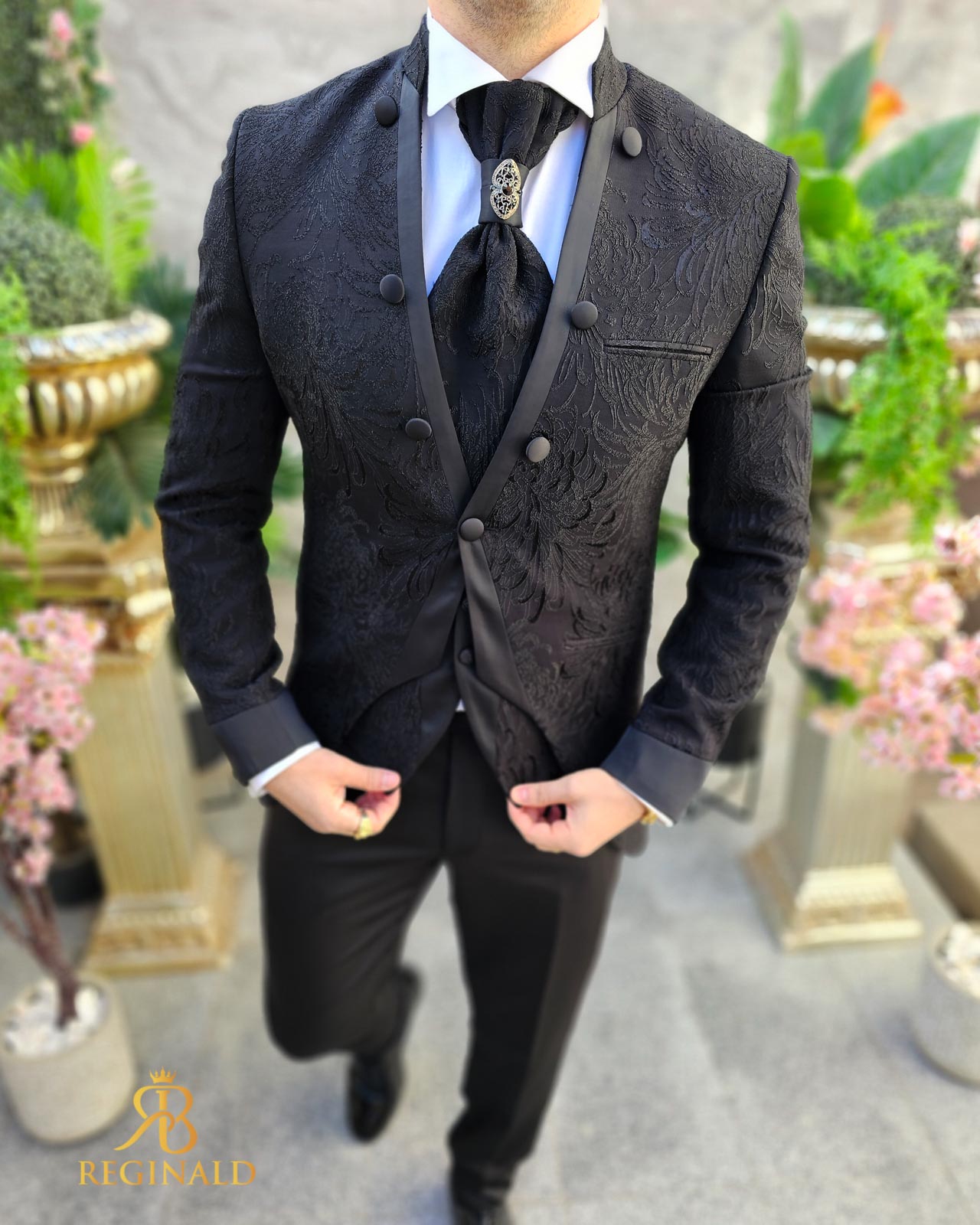 Costum negru NAS/MIRE, Sacou,Vesta, Pantalon, Cravata- C4541 - imagine 4