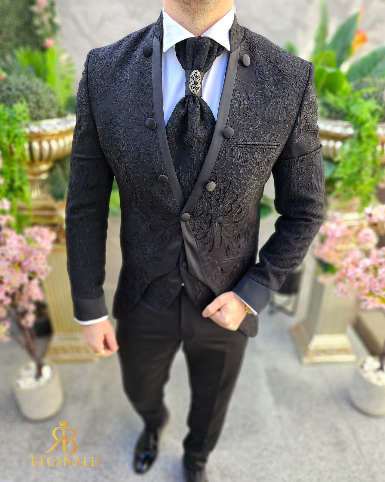 Costum negru NAS/MIRE, Sacou,Vesta, Pantalon, Cravata- C4541 - imagine 5