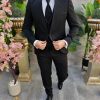 Costum negru NAS/MIRE, Sacou, Vesta, Pantalon, Cravata- C4571