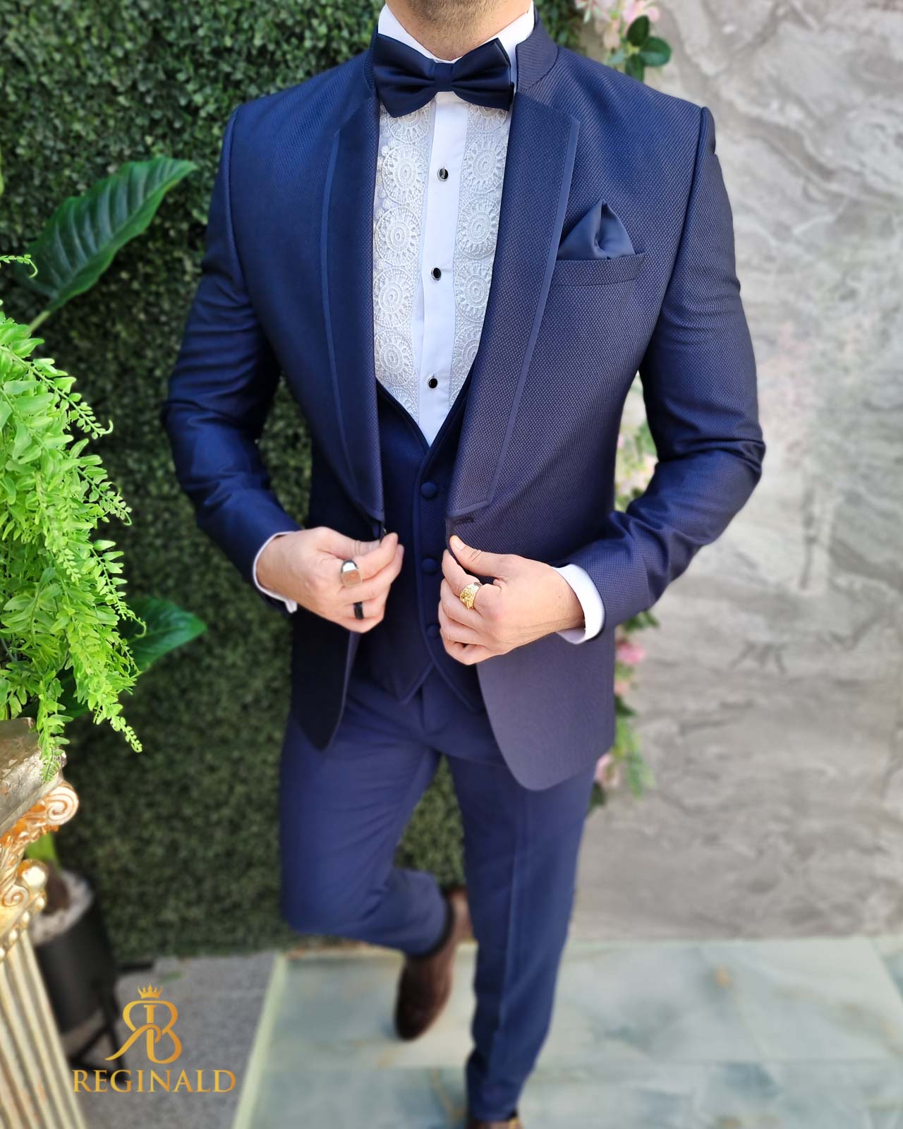 Costum bleumarin NAS/MIRE, Sacou, Pantalon, Vesta, Papion- C4707 - imagine 2