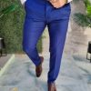 Pantaloni eleganti de barbati, Albastru, Slim-Fit, croiala conica– PN803