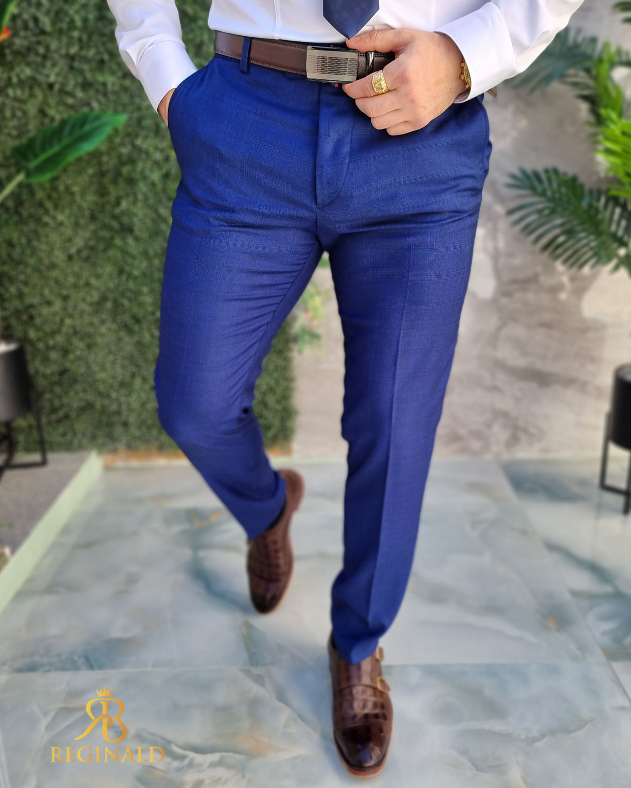 Pantaloni eleganti de barbati, Albastru, Slim-Fit, croiala conica– PN803