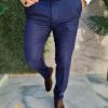 Pantaloni eleganti de barbati, Albastru, Slim-Fit, croiala conica– PN804