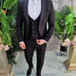 Black groom/best man suit, Jacket, Trousers, Waistcoat, Bow tie - C4632